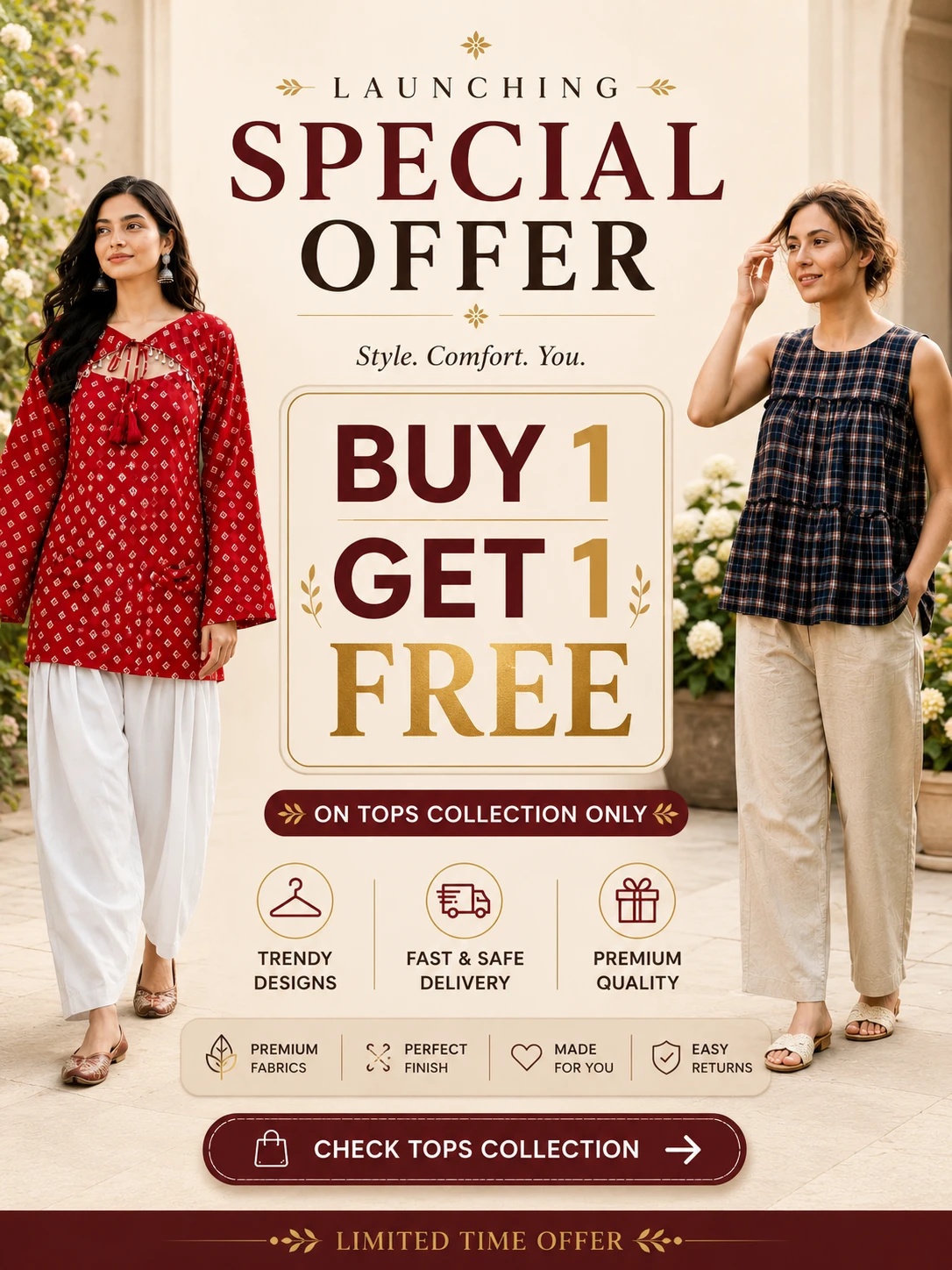 Designer Tops & Tunics – Buy 1 Get 1 FREE | Launch Special Offer