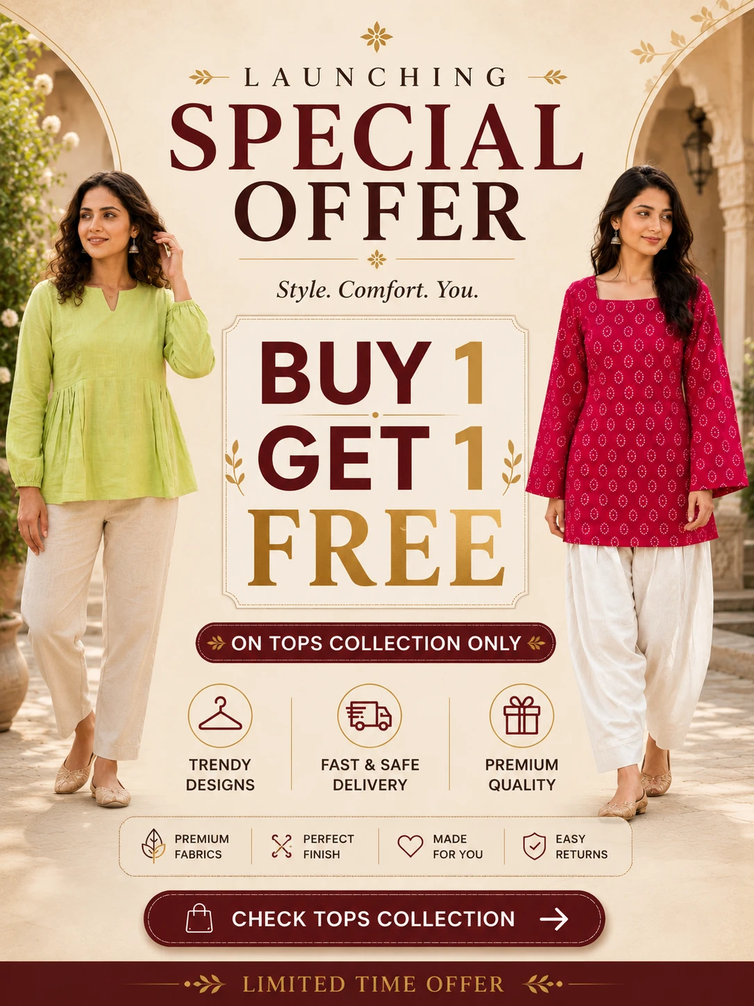 Designer Cotton & Linen Tops – Buy 1 Get 1 FREE