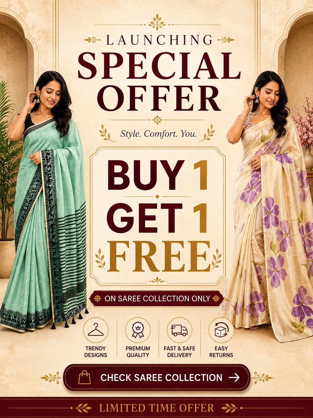 Designer Silk Sarees Combo – Buy 1 Get 1 FREE