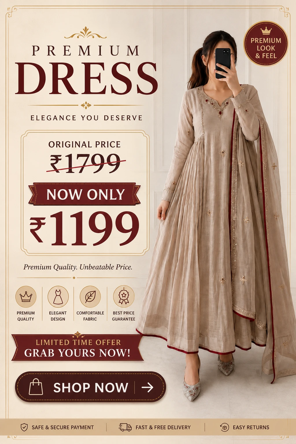 Premium Mul Chanderi Anarkali Kurta Set with Handwork