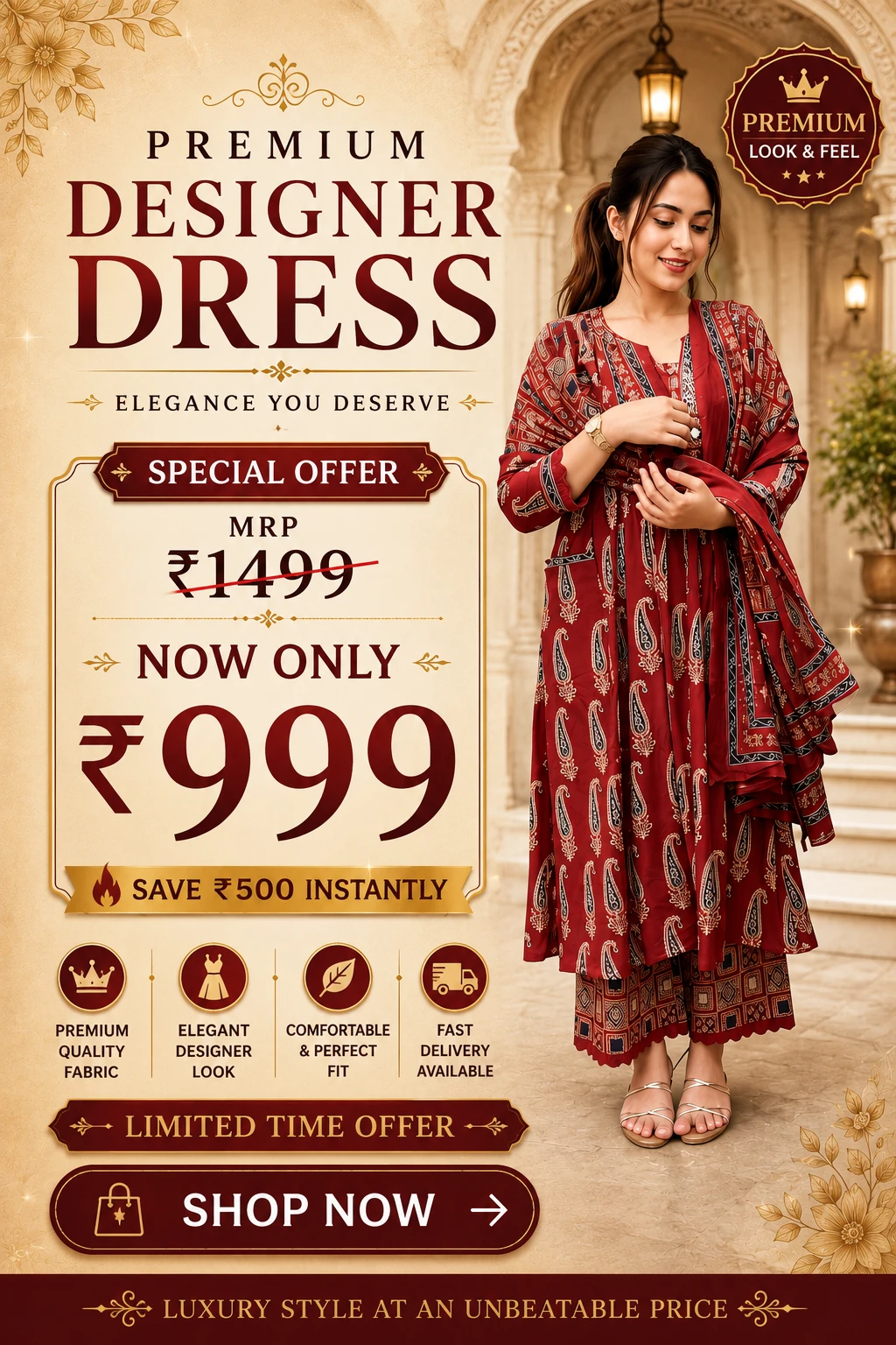 Jaipuri Cotton Anarkali Kurta Set with Plazo & Dupatta